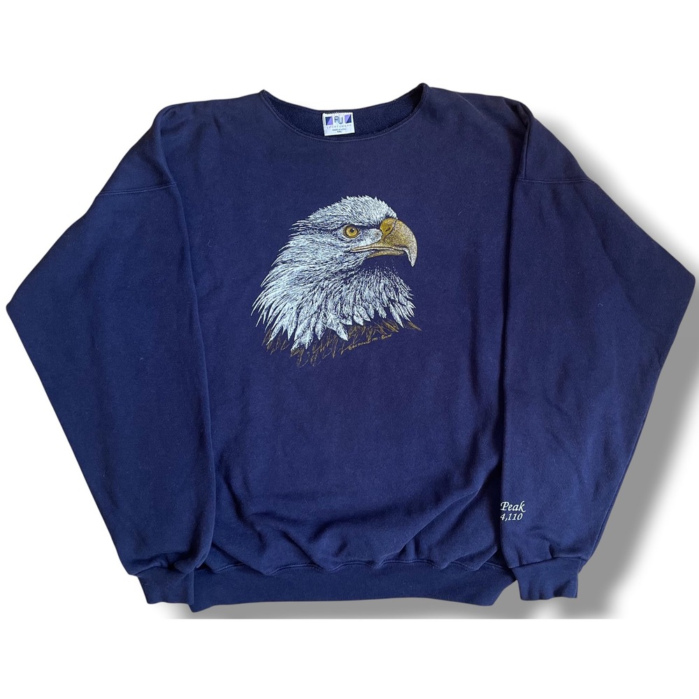Vintage 1993 AU Sportswear Bald Eagle Pikes Peak Sweatshirt Navy Blue XXL USA